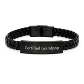 Funny Grandpop Gifts for Men Interlaced Leather Bracelet Certified Quote, Graduation Unique Gifts from Family to Grandpop - Image 1